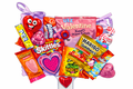 Assorted candy bouquet with Valentine's Day theme on a white background